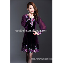 Spring new design elegant women oversize dress Embroidered Overcoat Velvet